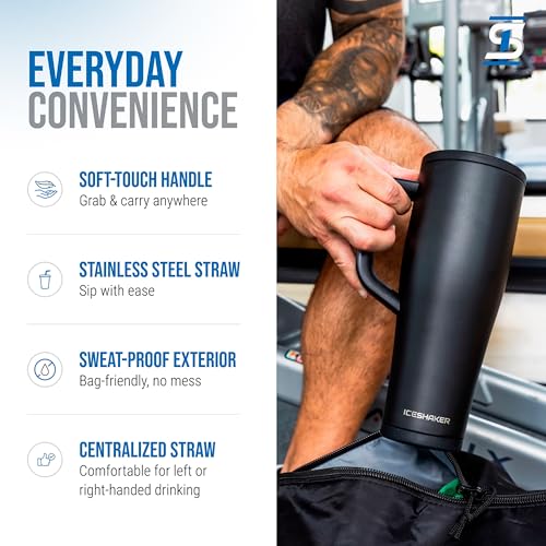 Image of Ice Shaker 32 oz Tumbler with Handle and Straw | 32oz Black | Cold for 30+ Hours | 2-in-1 Tumbler Shaker Bottle | Odor-Free 32 ounce Bottle for Water, Protein Shakes, Smoothies, Cocktails