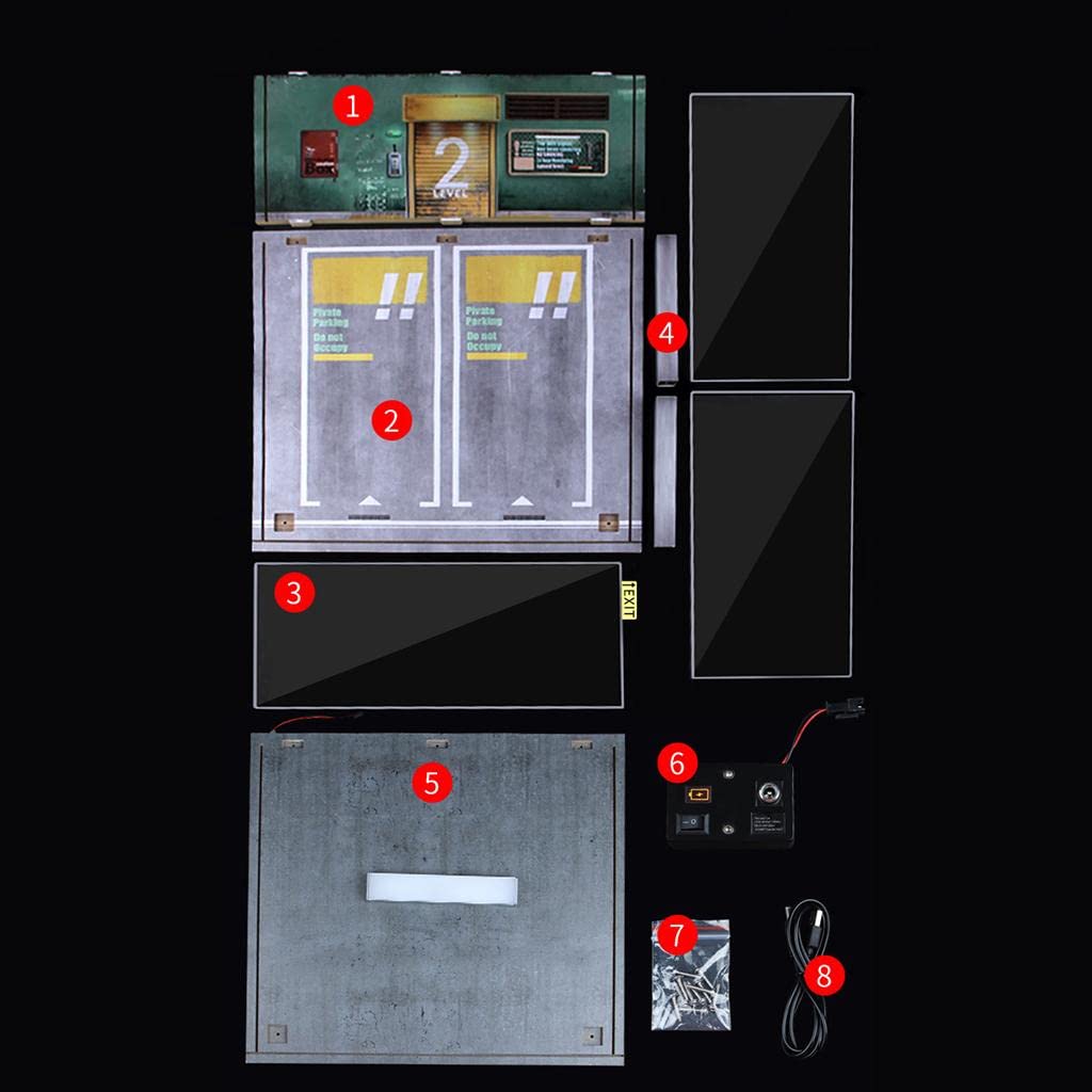 Mini Parkhaus Szene Modell Parkhaus Diorama Garage Vitrine Display Sammlung Holz Acryl mit 120 LEDs Selbstmontage für Sammlung Büro Zuhause Schreibtis, Rote Backsteinmauer