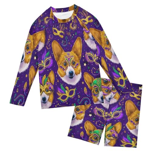 Corgi Dog Confetti Beads Boys Swimsuit Rash Guard Toddler Kids Long Sleeve Swim Shirt and Trunks Swimwear Set 3-10Y