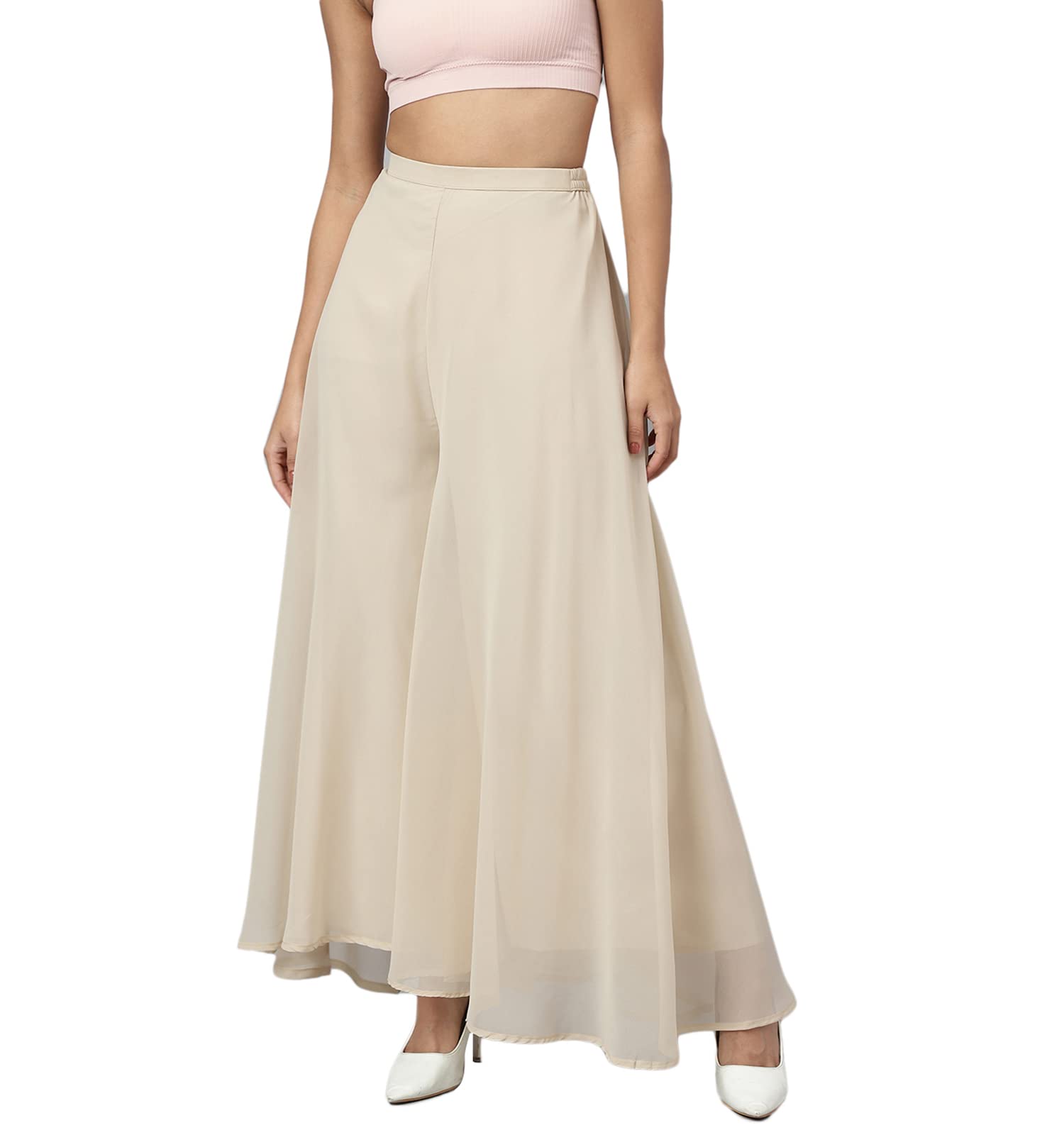 RATAN Women’s Georgette Flared Freesize Sharara Palazzo Pant (One Size)