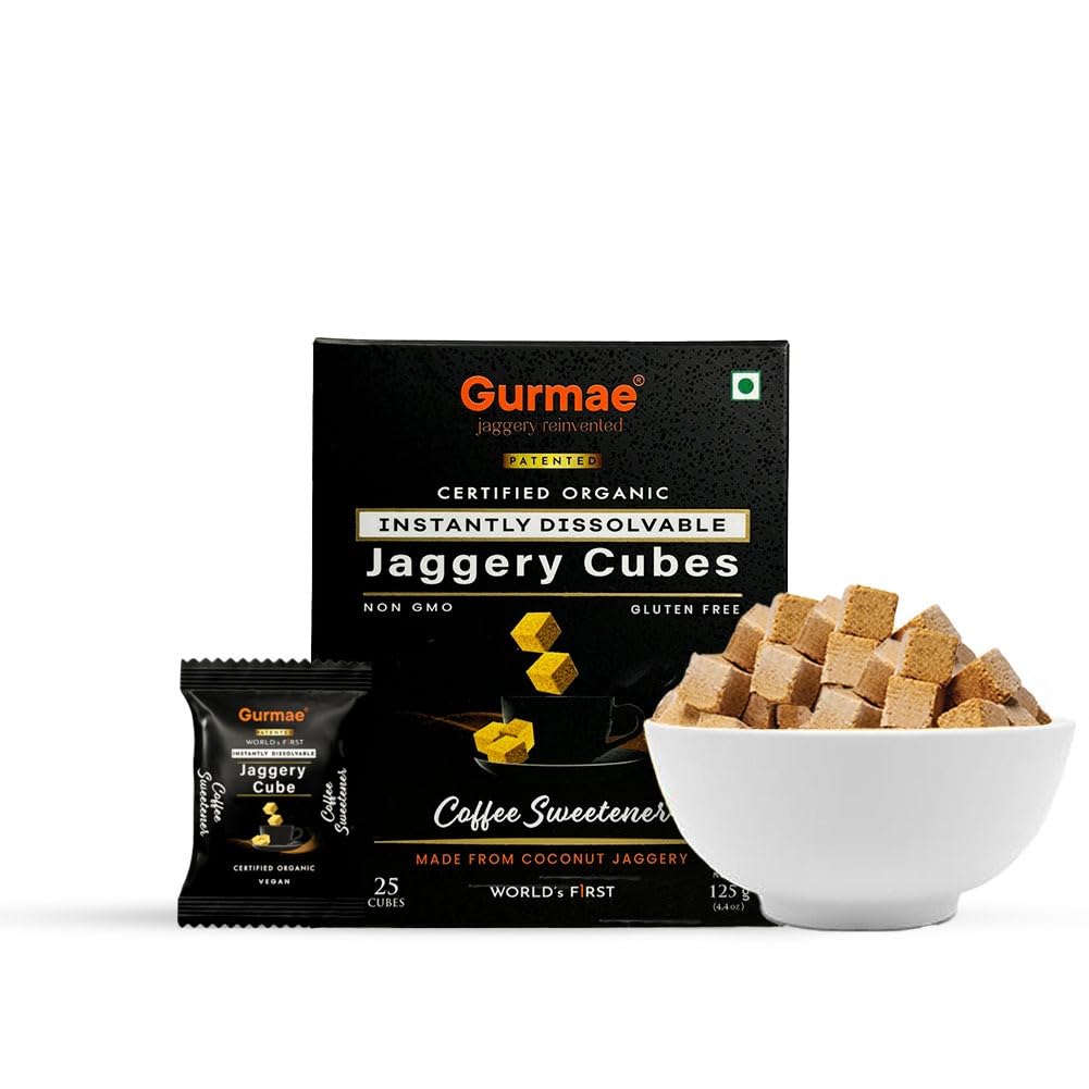 Gurmae Organic Instantly Dissolvable Jaggery Cubes Coffee Sweetener Gur/Gud Healthy Sugar Subsitute 100% Organic Travel Friendly Pure and Natural (25 Cubes) (B0D9DFN9G4) Amazon Price History, Amazon Price Tracker