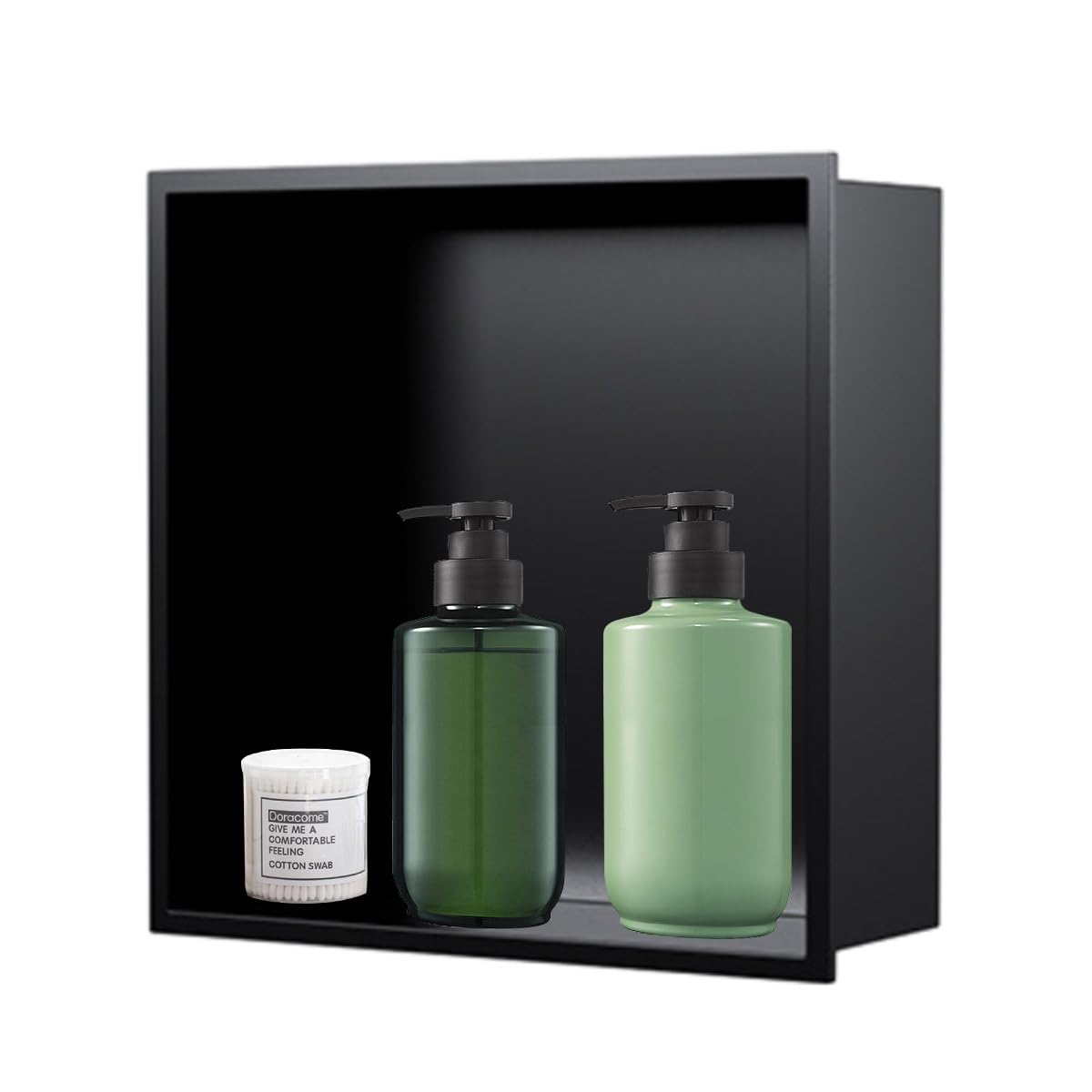 Estantes de ducha de acero inoxidable 304 montados en la pared, almacenamiento de baño integrado para champú y artículos de tocador, estante de baño ligero, impermeable, negro