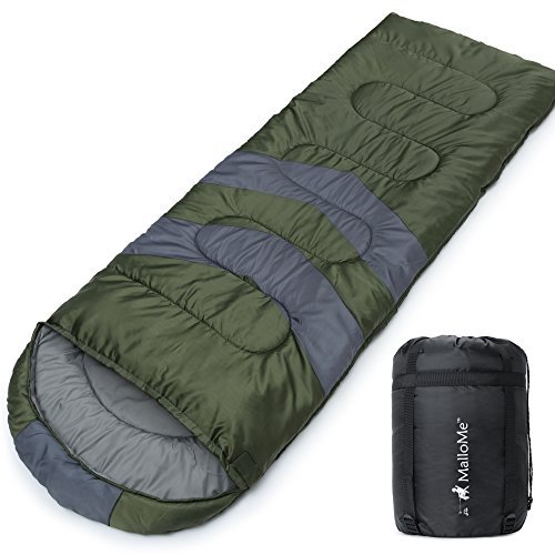MalloMe Single Camping Sleeping Bag - 4 Season Warm Weather and Winer, Lightweight, Waterproof - Gre - //coolthings.us