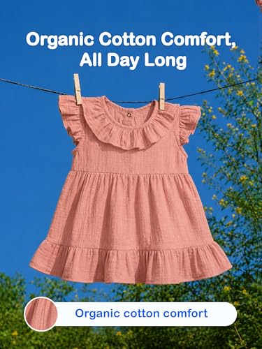 Image of Kidbea Baby Girls' Cotton Dress, Comfortable, Trendy Ruffled Sleeves & Hem, Soft Breathable Fabric for Everyday & Special Occasions