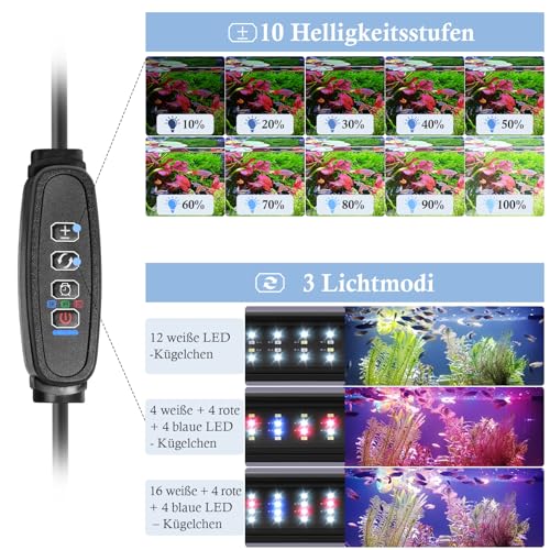 FEDOUR USB Mini Aquarium LED Light, Vollspektrum Aquarium Beleuchtung mit Ausziehbaren Halterungen, verstellbares Aquarium Plants Licht mit Externem Controller, für Süßwassertank – Bild 4