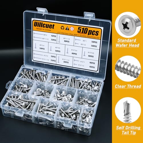 510PCS Tornillos autorroscantes para metal acero inoxidable miniatura 3