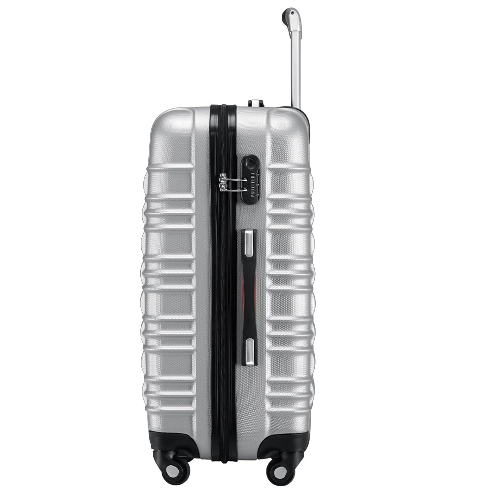 Set 4 Valigie Rigide in ABS, Valigia Rigida S-M-L-XL con Manico Telescopico Gel e 4 Ruote Easy Roll, Trolley Resistente e Leggero da Viaggio, Bagaglio a Mano con Serratura Codice (Silver)