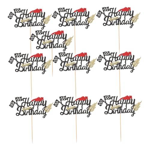 Ipetboom 10 piezas Decoración Pastel Coche con Banderas Cuadros Toppers para Fiesta Cumpleaños y Niñas Suministros Temáticos Fórmula para Celebración
