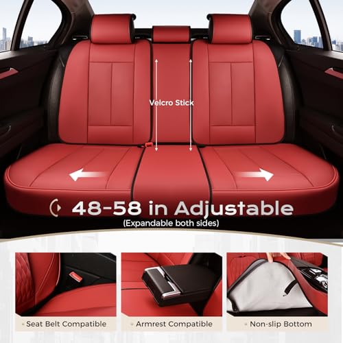 Image of Coverado Front and Back Seat Covers, Red Seat Cover for Cars, Luxury Leather Seat Cover with Lumbar Support, Waterproof Car Seat Cushions Car Seat Protectors Universal Fit for Most Cars SUV Trucks