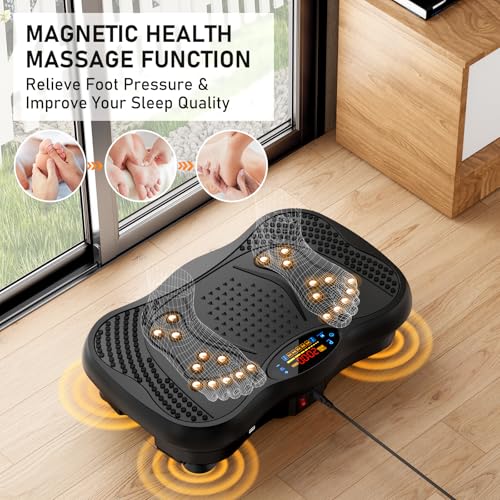 Vibration Plate Exercise Machine, 130 Levels Full Body Workout Vibrating Plate for Lymphatic Drainage Weight Loss, 450 Lbs Capacity Shake Fitness Platform with Resistance Bands Bluetooth for Women Men