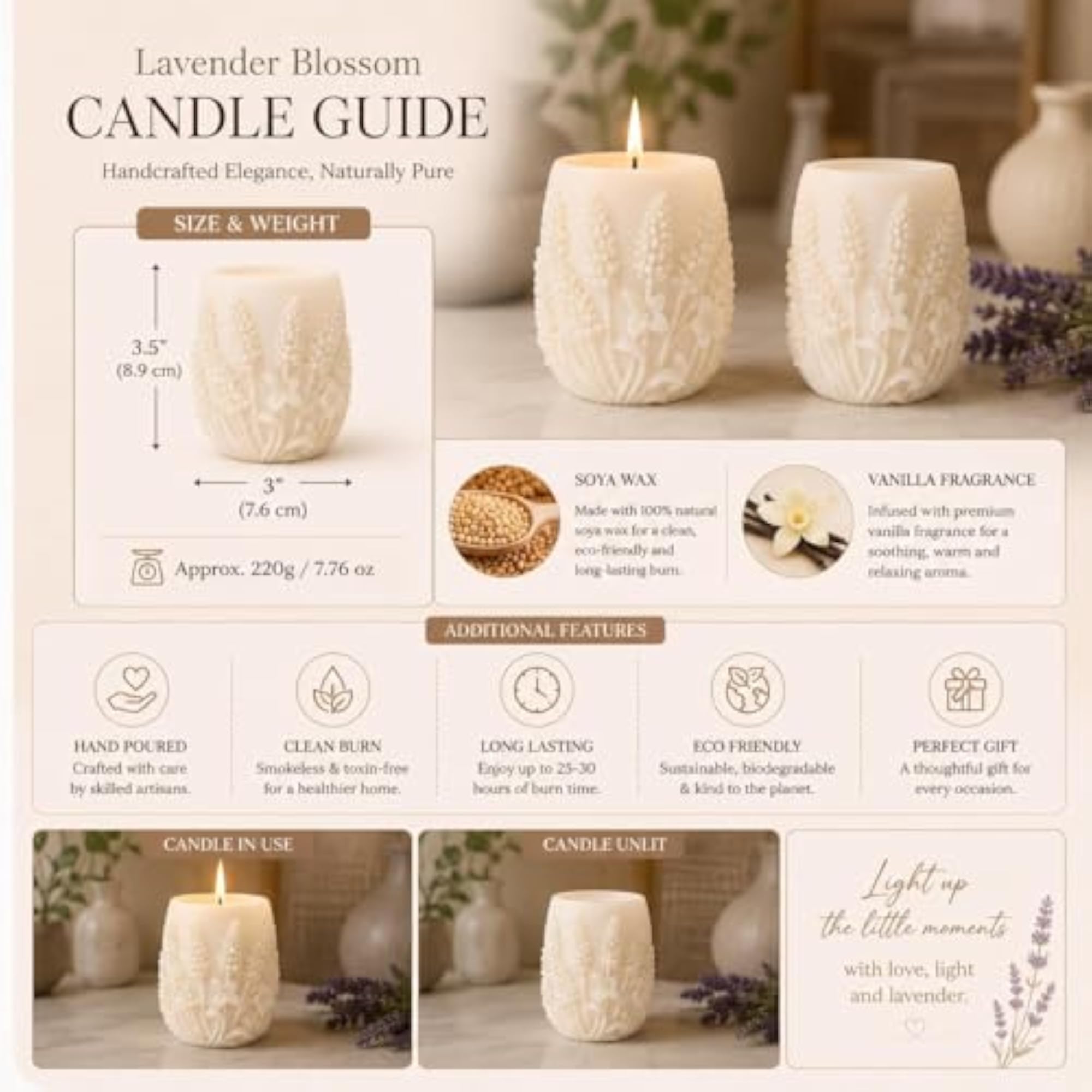 Premium Handmade Floral Scroll Candle, Ivory Decorative Aroma Candle