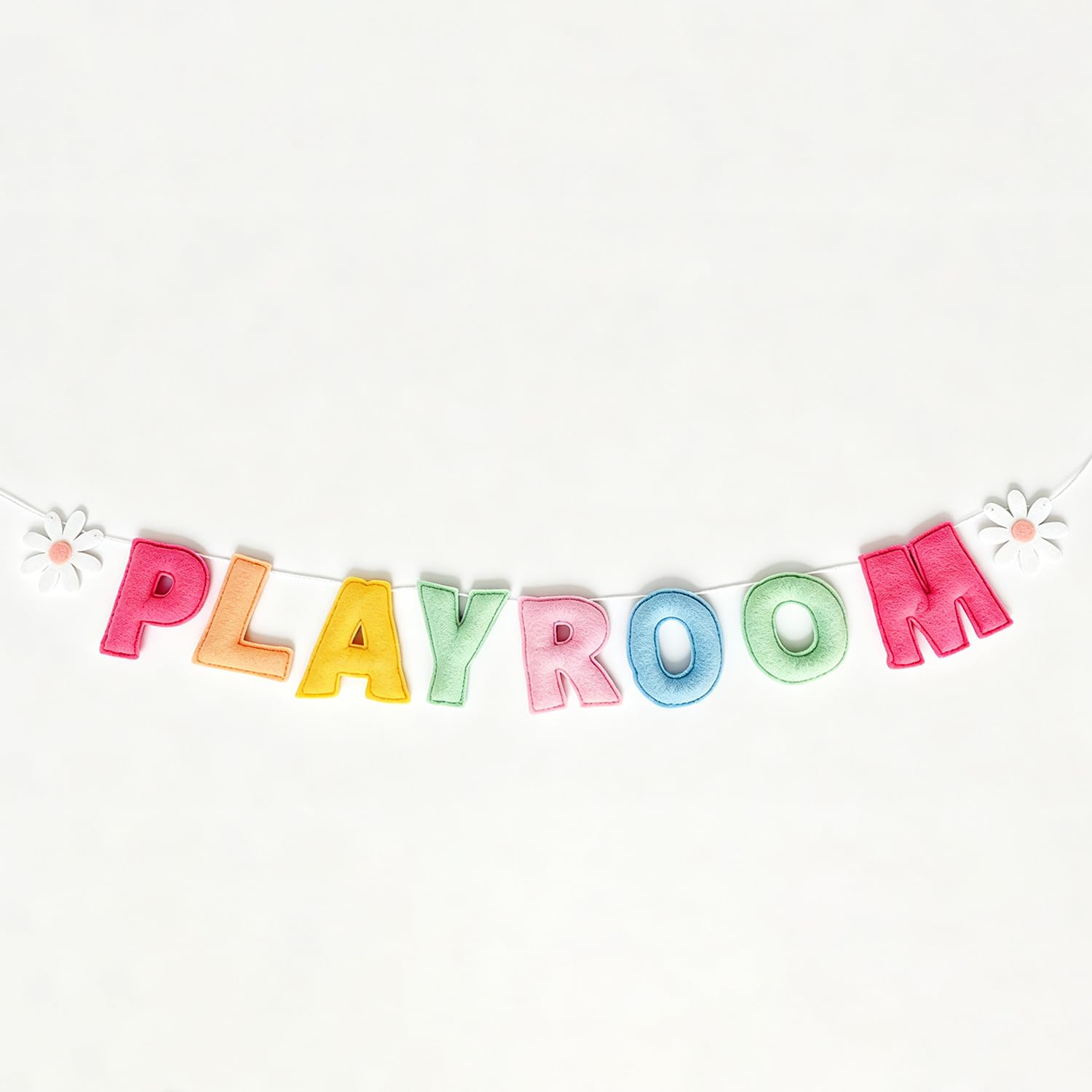 Pre-Strung Rainbow Plays All Day Felt Banner Reusable Play Sign All Day Wall Hanging Felt Garland for Kids (CPlayroom)