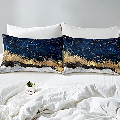 Marble Duvet Cover Set Gold Giltter Bedding Set Navy Blue Stone Marble Comforter Cover For Kids Adults Tie Dye Fluid Magma Abstract Art Hipster Quilt Cover 3 Pieces King Size Soft Bedroom Decor #TOP2