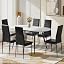 White Marble Effect Table + Set of 6 Black Pu High Back Chairs