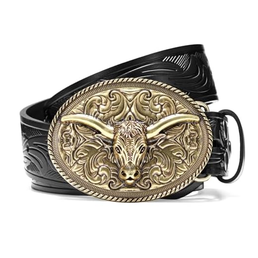 SANSTHS Cintos caubói ocidentais para homens e mulheres, cinto ocidental masculino com fivela de touro cinto country cinto de couro cowboy para jeans, Touro bronze/cinto preto, for 30"-32" Wasit