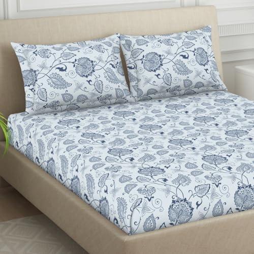 Image of Welspun Cotton Blend Bedsheet for Double Bed King Size with 2 Pillow Covers | Floral Print | Super Soft, Breathable & Skin Safe Bed Sheet | 274 x 274 cm | Ideal for Gifting & Festivals | Dark Green