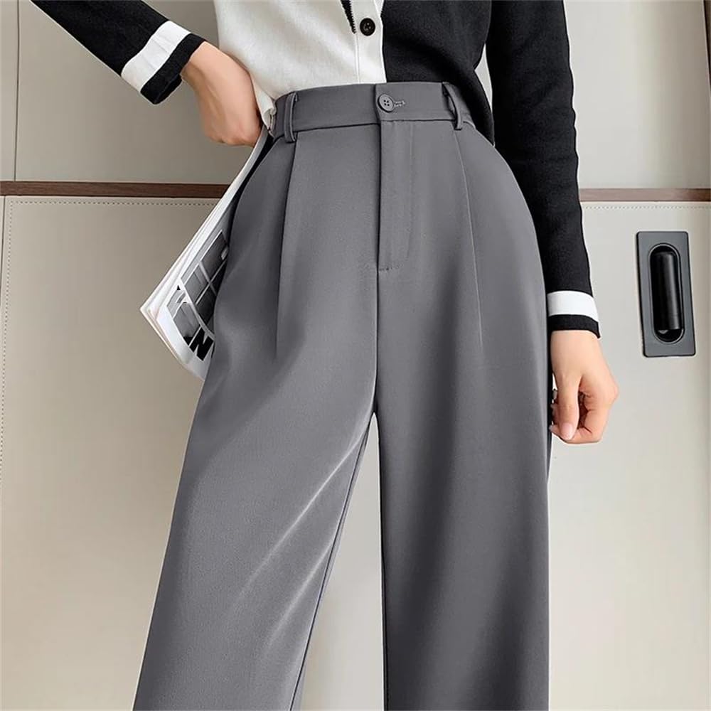 Hndudnff Pantaloni da donna a vita alta a gamba larga, eleganti, dritti, da lavoro, casual, pantaloni