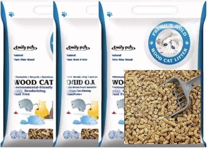 Emily Pets Pine Wood Cat Litter for Cats and Rabbits, Natural Material, 30 L