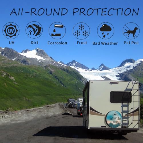 Image of Camper Spare Tire Cover for Rv Trailer Let The Adventure Begin RV Spare Tire Cover Waterproof Dustproof Trailer Tire Covers for SUV Truck Travel 14 Inch