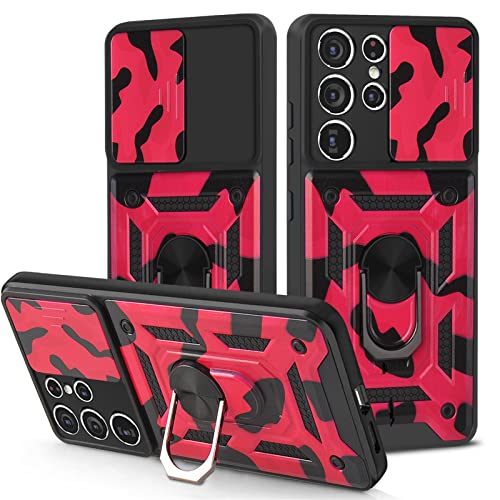 Coque bague iPhone 12 Pro rouge avec protection caméra coulissante luxe