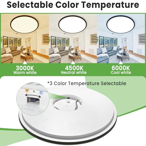 zemty 20 inch LED Flush Mount Ceiling Light, 50W 5000lm Large Light Fixture, 3 Color Temperature in One 3000k 4500k 6000K Round Modern Ceiling Lamp for Bedroom Kitchen Dining Room (Black) by zemty - Used condition - Image 2