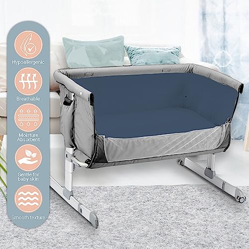 Pizuna 100% Cotton Fitted Travel Sheet Dark Blue, 400 Thread Count Long Staple Cotton Fitted Travel Sheet 60x120 cm - Image 2