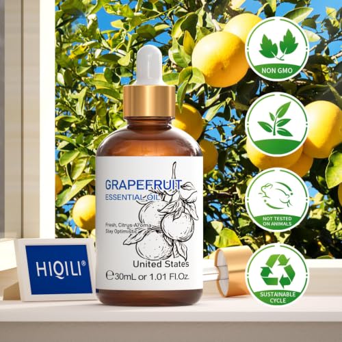 Image of HIQILI Grapefruit Essential Oil for Skin Care, Diffuser and Aromatherapy | Fresh Citrus Aroma, Ideal for Daytime Diffusion, Nighttime Massage, DIY and Daily Home Fragrance -30mL / 1.01 fl oz