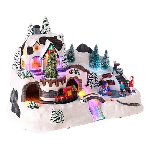 Well Home Aldeia natalícia para decoração com cenário em movimento e luzes LED 37 x 22,5 x 25,7 cm