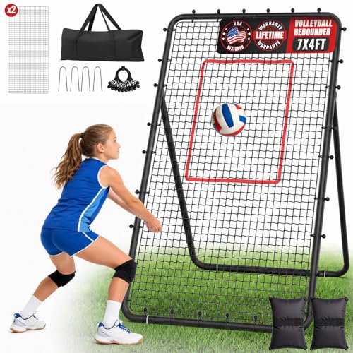 Suteck 7x4ft Volleyball Rebounder Net 2-Net 5-Angle Trainer
