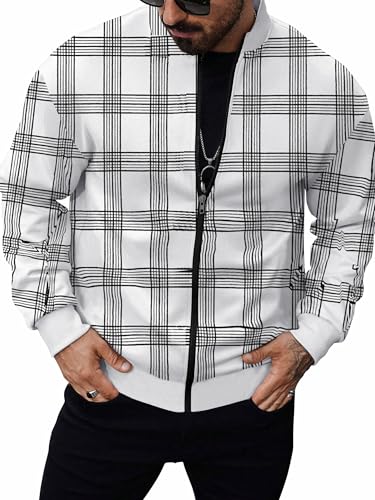 Image of Noble Monk Men Cotton Blend Checkered Full Sleeves Mock Collar Regular Fit Casual Jacket | Casual Winter Jackets | Jackets for Winter Wear