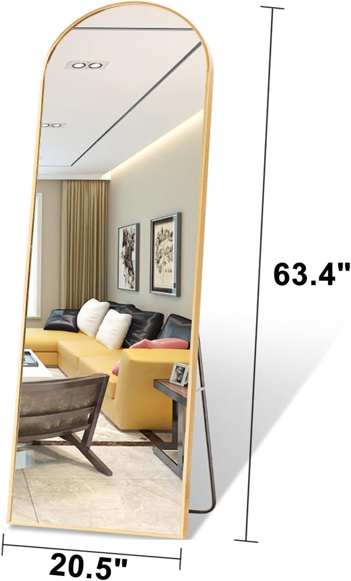 XKZG 64" x 21" Arched Full Length Mirror with Aluminum Alloy Frame - Floor and Wall Mounted for Bedroom Living Room - Gold