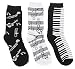 Women's Black White Music Notes, Piano Keys, Instruments Crew Socks, (3Pr) Size: 9-11