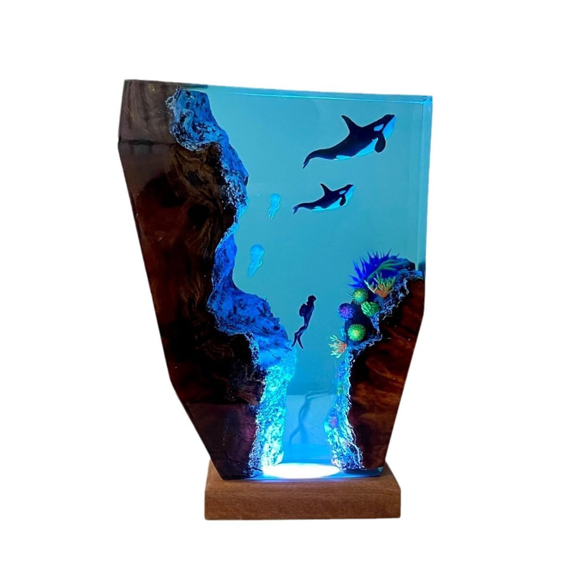 SAYEYBU Diver Resin Lamp, The Underwater World Night Light, Epoxy Resin LED Lamp with USB Port Handmade Epoxy Resin Lamp, Living Room Decor,a,8 * 5in