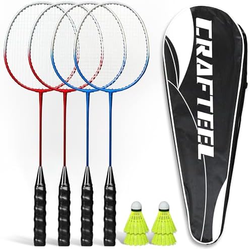 Crafteel Federball Set, Badminton Set 2 oder 4 Schläger Badmintonschläger 2 oder 4 Federbälle und Tragetasche im Lieferumfang