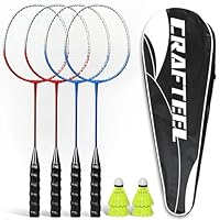 Federball Set, Badminton Set 4 Schläger Badmintonschläger 4 Federbälle und Tragetasche im Lieferumfang