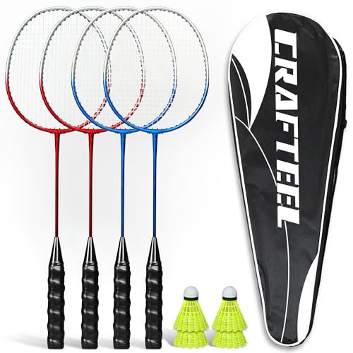 Federball Set Badminton Set 4 Schläger Badmintonschläger 4 Federbälle und Tragetasche im Lieferumfang