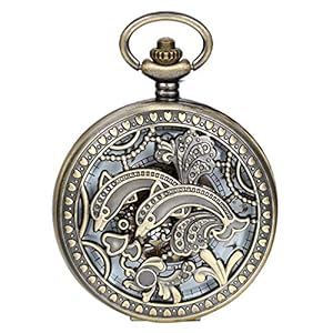 JewelryWe Retro Zahnrad Ritzel Hohe Openwork Handaufzug Mechanische Taschenuhr Skelett Uhr Pullover Halskette Kette