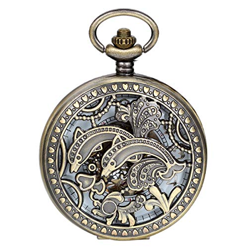 JewelryWe Retro Zahnrad Ritzel Hohe Openwork Handaufzug Mechanische Taschenuhr Skelett Uhr Pullover Halskette Kette