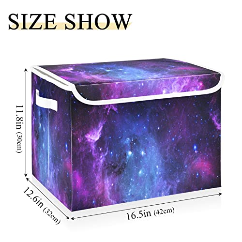 Image of Large Storage Bins with Linen Collapsible Foldable Storage Cubes Fabric Closet Organizer Containers box with Flip-Top Lid for Home Bedroom Office 16.5 x 12.6 x 11.8in (Universe Galaxy Nebula Space)