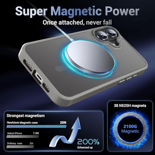 Newfuture Designed for iPhone 16 Case with Magnetic [13 FT Military Drop Protection] [Compatible with Magsafe] Slim Translucent Matte Shockproof with Anti-Fingerprint Phone Case, Titanium Gray — view 3