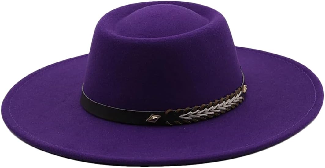 Fedoras Hats for Women Wide Brim Dress Hat Felted Hat Panama Church Wedding Men Cap Purple 56-58CM