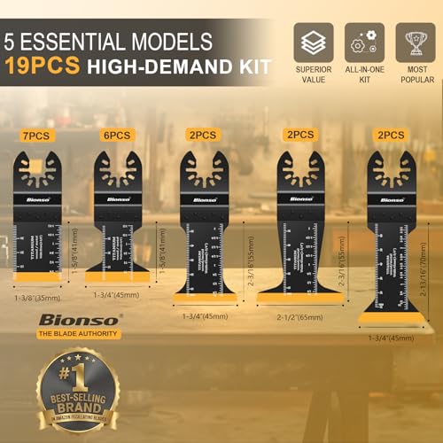 Image of Bionso 19PCS Titanium Oscillating Tool Blade, Professional Universal Multitool Blades for Wood Metal, Multi Tool Blades Kits, Oscillating Saw Blades