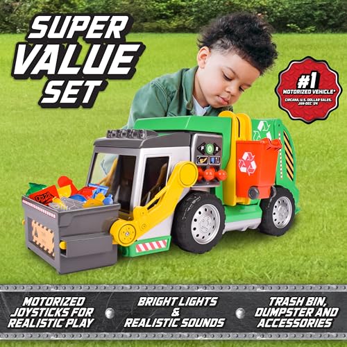 Maxx Action Large Motorized 19" Maxx Action Garbage Truck Toy Set with Lights and Sound Includes Dumpster, Trash Bin and Miniature Trash Pieces for Kids by Maxx Action - Image 2