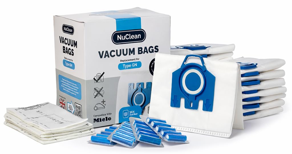 NuClean - 16 Hoover Bags for Miele Vacuum Cleaner - Compatible with HyClean C3 GN Cat and Dog Vacuum Dust Bag