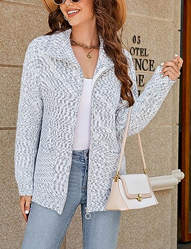 Image of Gihuo Womens Cardigan Sweaters Long Sleeve Lightweight Fuzzy Knit Fall Sweaters 2024 Zip Up Knitted Coat Knitwear