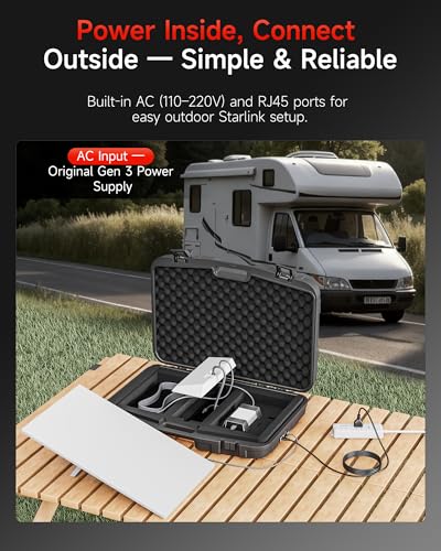 Image of Starlink Gen 3 Hard Case with Built-In AC & RJ45 Ports - Waterproof Protective Case for Starlink V3 Dish, Power Supply, Cables & Stand - Heavy-Duty Outdoor Storage Box for RV, Camping