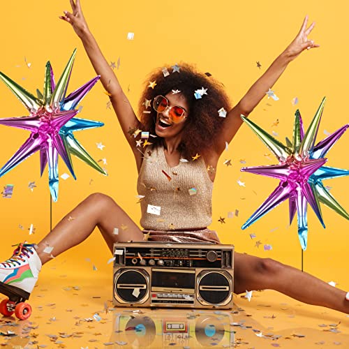 11Pcs 70S 80S Disco Party Decoration, 22In 4D Large Round Disco Balls Balloons 6.6X3.3Ft Foil Fringe Curtains Backdrop Explosion Star Balloons Inflatable Radio Boombox For Disco Fever Party(Rainbow) #TOP6