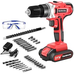 GardenJoy 21V Drill Set, Power Cordless Drill with Battery and Charger | 30 Nm, 2-Speed, 3/8