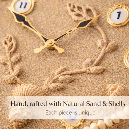 Image of Wall Clock for Hall | Beach Sand Made Sea Shell Design | Large Decorative Silent Non-Ticking Modern Clock for Living Room, Bedroom and Office