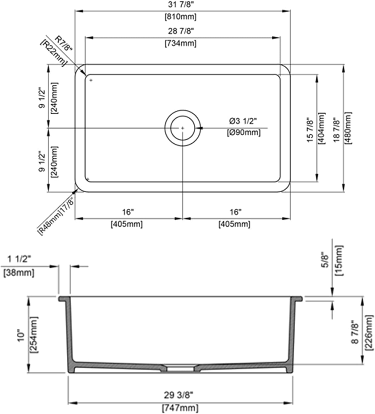 CASAINC 32-in Glossy White Undermount Single Bowl Fireclay Kitchen Sink With Grid and Drainer